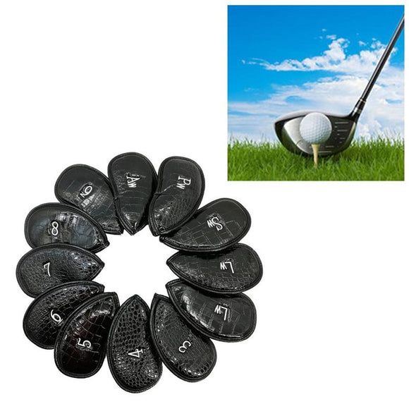 NNEDSZ Versatile 12-piece Golf Club Cap Set in Black Pu Leather with Litchi Texture