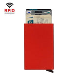 NNEDSZ Metal Rfid Card Holder Wallet - Compact Design - Red