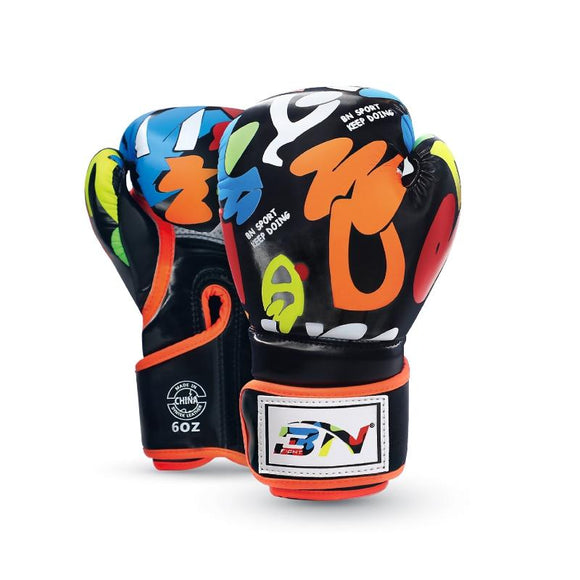 NNEDSZ Kids' 6Oz Boxing Gloves For Training And Fighting - Graffiti Design - Black