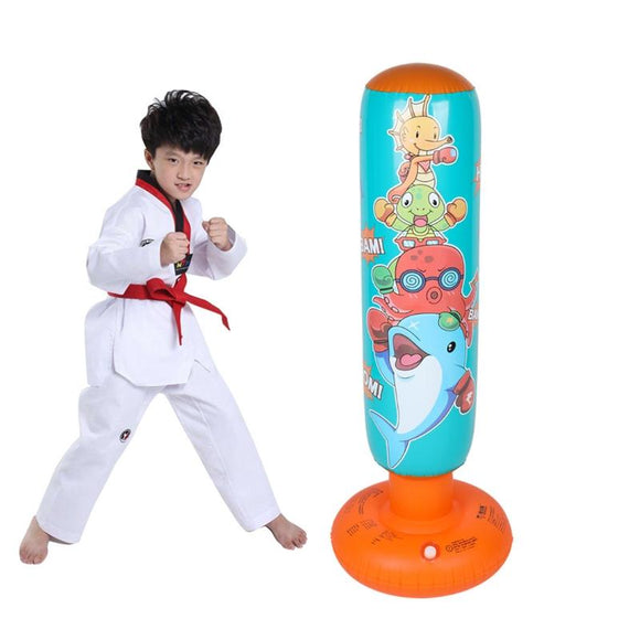 NNEDSZ Children'S Inflatable Vertical Boxing Column - Cartoon Underwater Animal Pattern - 1.25M Height - Blue