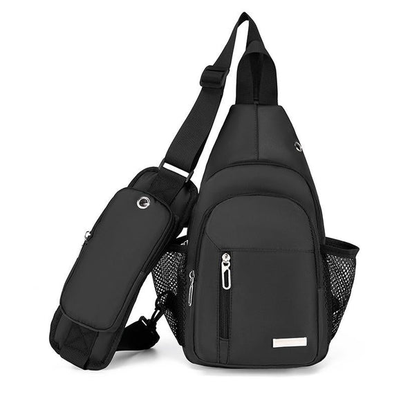 NNEDSZ Men Oxford Cloth Chest Bag Casual Crossbody Shoulder Backpack - Black