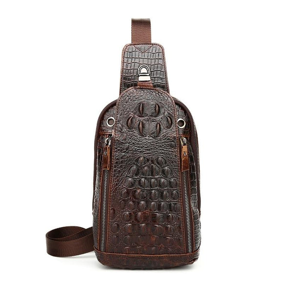 NNEDSZ Men Cowhide Crocodile Texture Crossbody Chest Bag One Shoulder Design - Crocodile Pattern