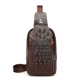 NNEDSZ Men Cowhide Crocodile Texture Crossbody Chest Bag One Shoulder Design - Crocodile Pattern