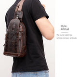 NNEDSZ Men Cowhide Crocodile Texture Crossbody Chest Bag One Shoulder Design - Crocodile Pattern