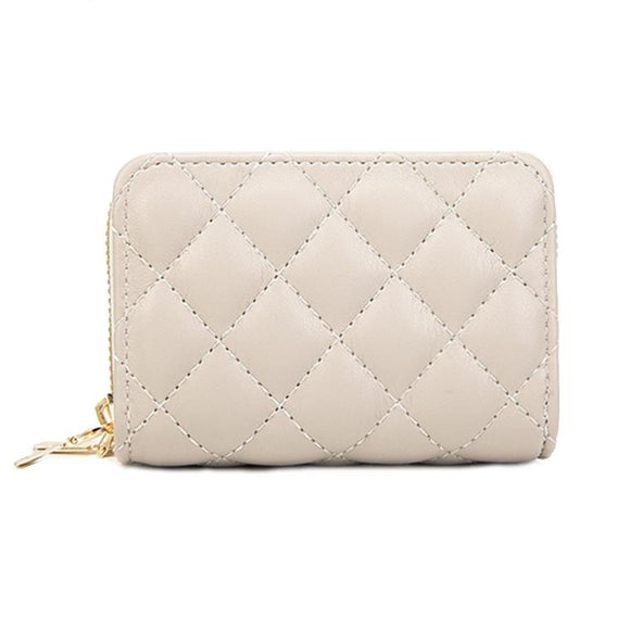 NNEDSZ Double Layer Zipper Wallet Multi Card Slot Large Capacity Rhombus Design - Grey