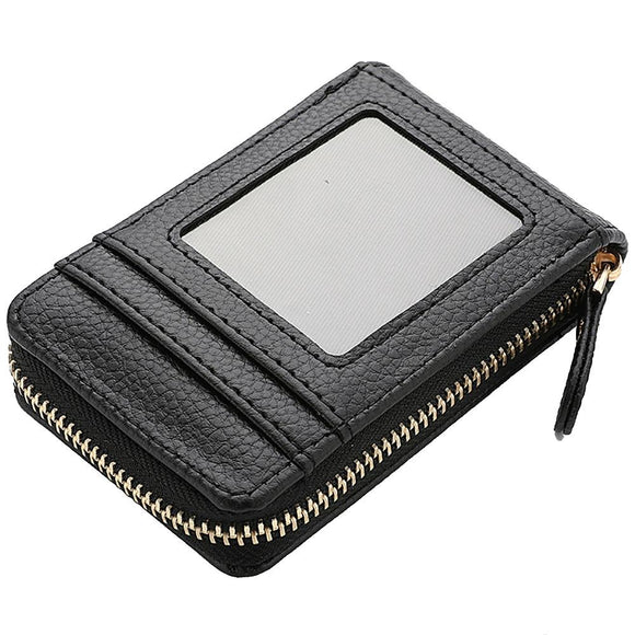 NNEDSZ Multi Slot Short Card Holder With Zipper Coin Purse Pu Leather - Black
