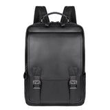 NNEDSZ Men Black Cowhide Leather Backpack for Casual Business with Laptop Compartment