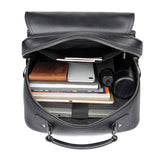 NNEDSZ Men Black Cowhide Leather Backpack for Casual Business with Laptop Compartment