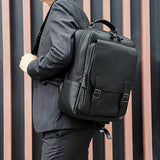 NNEDSZ Men Black Cowhide Leather Backpack for Casual Business with Laptop Compartment