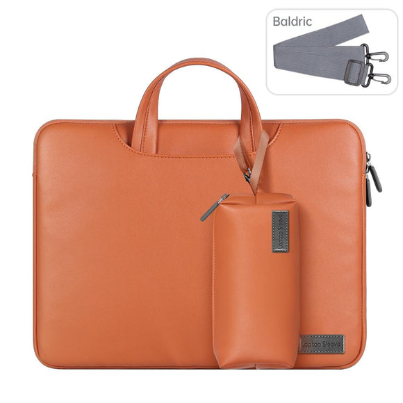 NNEDSZ 15 Inch Waterproof Laptop Bag with Power Pack and Inner Pouch - Brown