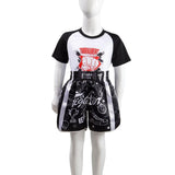 NNEDSZ Kids Boxing Set - Sparring Shorts And Tights - Bright Green - Silvery Dragon Black - M