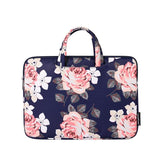 NNEDSZ 15 Inch Laptop Case Bag with White Rose Pattern and Handle - Blue