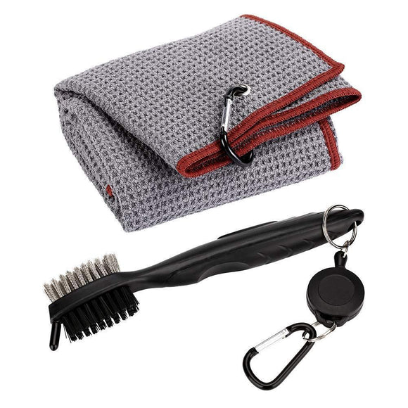 NNEDSZ Club Cleaning Brush & Hook Towel Golf Set - Compact & Convenient - Grey