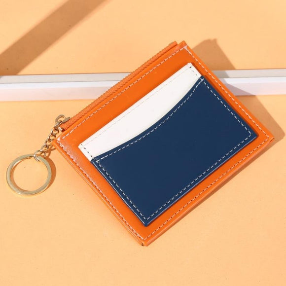 NNEDSZ Portable Simple Card Holder Coin Purse With Keychain Unisex Pu Wallet - Orange