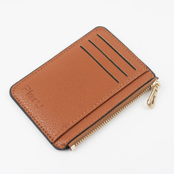 NNEDSZ Multi Slot Zipper Card Holder Large Capacity Ultra Thin Coin Purse - Coffee