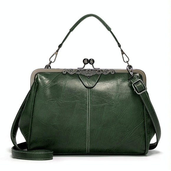 NNEDSZ Adjustable Leather Crossbody Bag With Vintage Buckle - Green