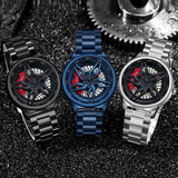 NNEDSZ Men 360 Degree Hollow Spinning Dial Quartz Watch With Steel Strap