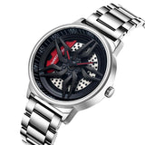 NNEDSZ Men 360 Degree Hollow Spinning Dial Quartz Watch With Steel Strap