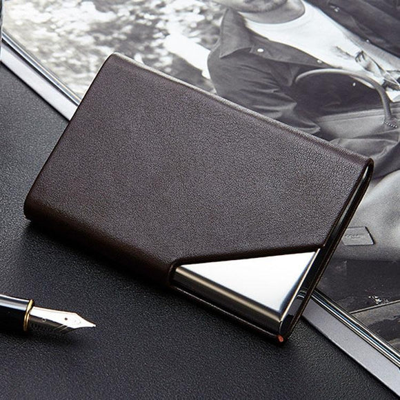 NNEDSZ Stainless Steel Business Card Holder Men Leather Clamp - Brown