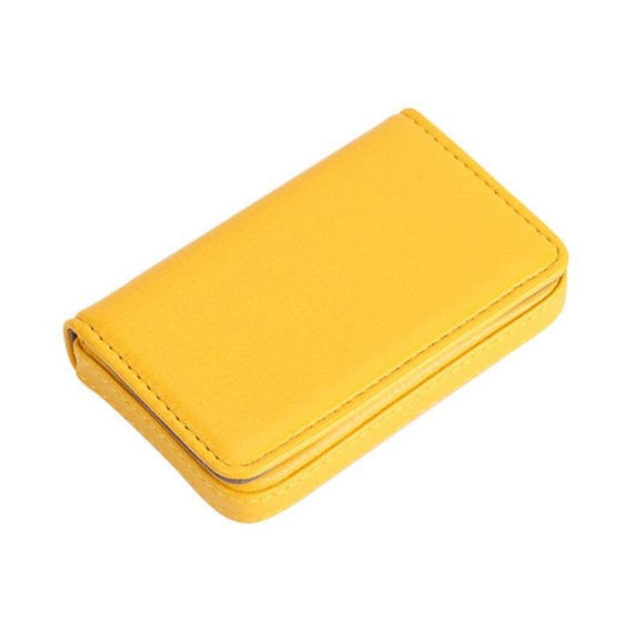 NNEDSZ Stainless Steel Magnetic Business Card Holder Pu Leather Case - Yellow