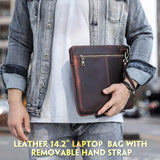 NNEDSZ 14.2 Inch Leather Laptop Sleeve for Macbook Pro - Black - Coffee