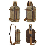 NNEDSZ Retro Waxed Canvas Chest Bag Large Capacity Shoulder Crossbody Bag For Men - Khaki