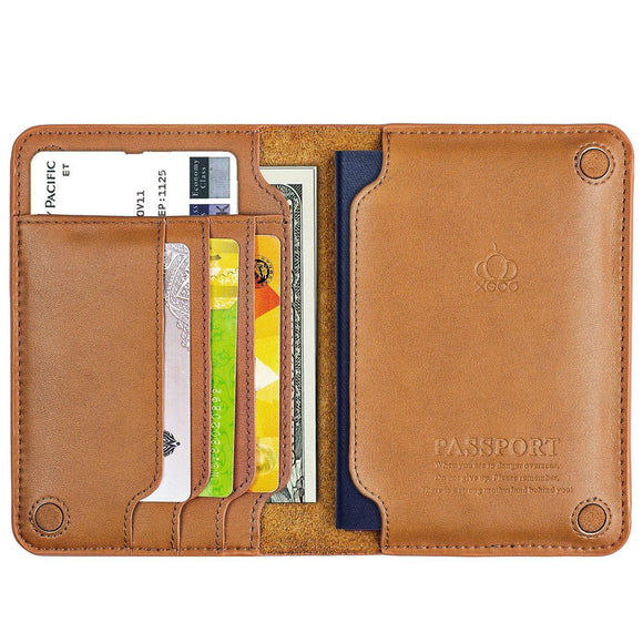NNEDSZ Cowhide Passport Wallet Multifunctional Card Holder Brown