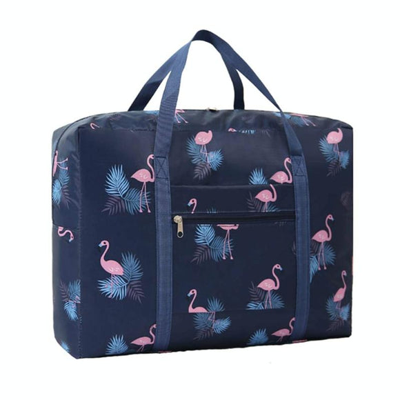 NNEDSZ Waterproof Foldable Travel Bag - Compact & Durable - Navy Blue Flamingo