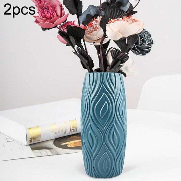 NNEDSZ 2-piece Plastic Vase Set for Creative Flower Arrangements Wet and Dry Decor - Blue
