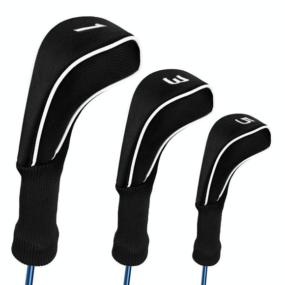 NNEDSZ 3-in-1 Golf Club Cover Set - No.1 No.3 No.5 - Black