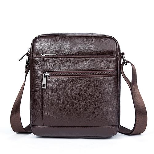 NNEDSZ Men Cowhide Leather Crossbody Bag Vertical Shoulder Business Bag Coffee