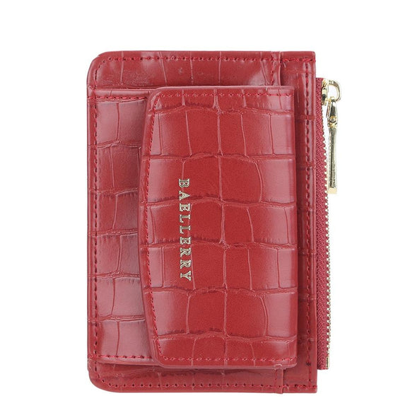 NNEDSZ Multifunctional Crocodile Card Holder With Zipper Small Coin Purse - Red