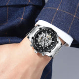 NNEDSZ Stylish Men Automatic Mechanical Watch With Steel Band - Black