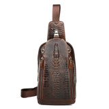 NNEDSZ Men Cowhide Crocodile Texture Crossbody Chest Bag One Shoulder Design - Crocodile Head