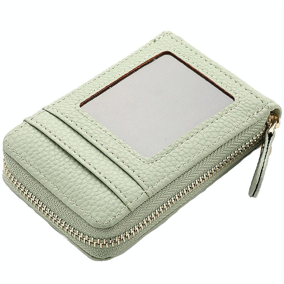 NNEDSZ Multi Slot Short Card Holder With Zipper Coin Purse Pu Leather - Light Green
