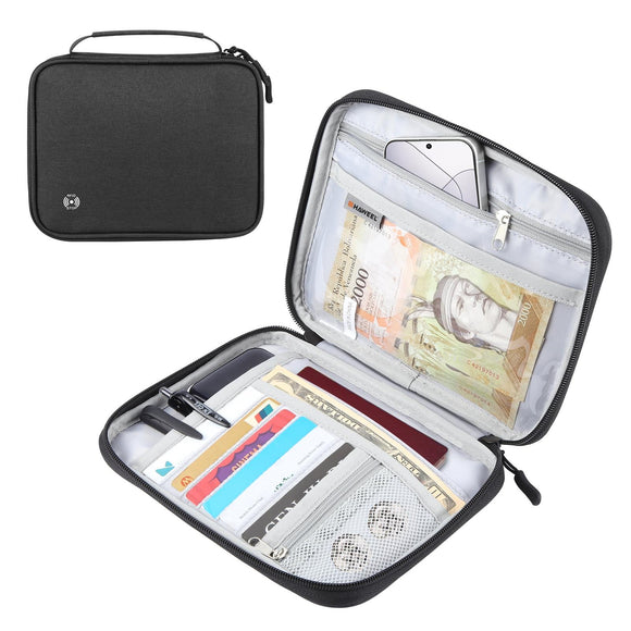 NNEDSZ Passport Wallet With Handle Document Organizer & Card Holder - Black