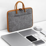 NNEDSZ Waterproof Leather Computer Bag - 15 / 15.6 / 16 Inches Fully Open & Portable - Gray Black