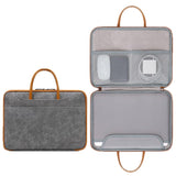 NNEDSZ Waterproof Leather Computer Bag - 15 / 15.6 / 16 Inches Fully Open & Portable - Gray Black