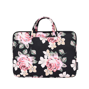 NNEDSZ 15 Inch Laptop Case Bag with White Rose Pattern and Handle - Black