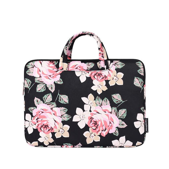 NNEDSZ 15 Inch Laptop Case Bag with White Rose Pattern and Handle - Black