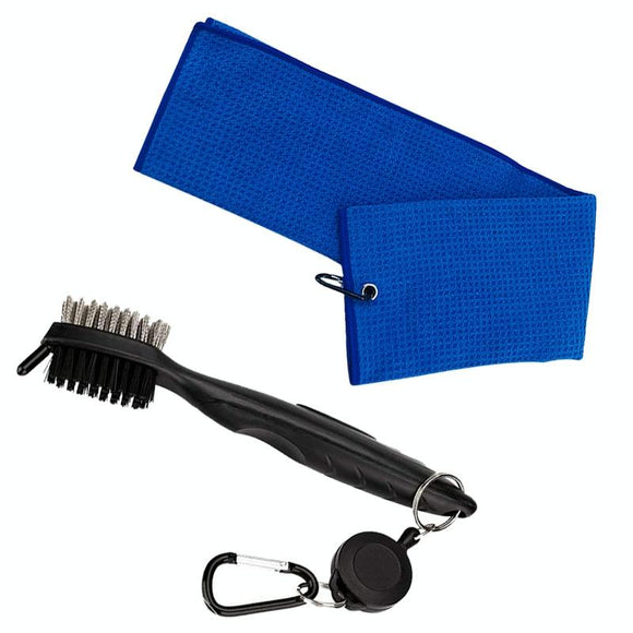 NNEDSZ Club Cleaning Brush & Hook Towel Golf Set - Compact & Convenient - Blue