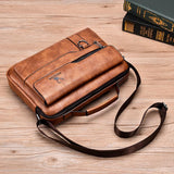 NNEDSZ Leather Men Shoulder Bag Business Laptop Case Retro Design - Dark Brown