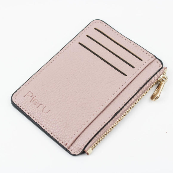 NNEDSZ Multi Slot Zipper Card Holder Large Capacity Ultra Thin Coin Purse - Pink