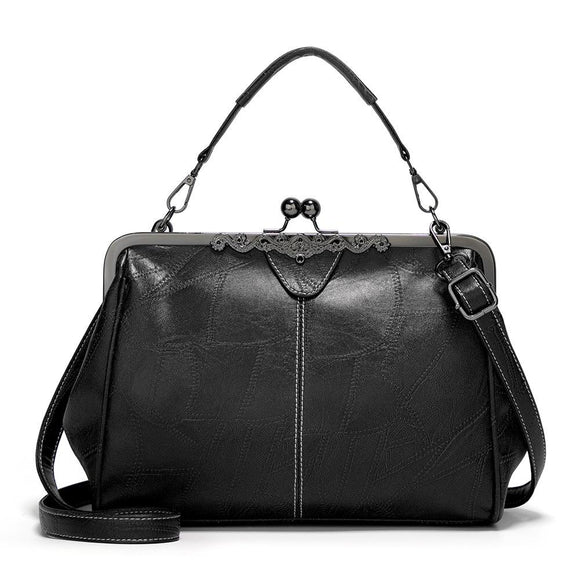 NNEDSZ Adjustable Leather Crossbody Bag With Vintage Buckle - Black