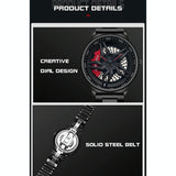 NNEDSZ Men 360 Degree Hollow Spinning Dial Quartz Watch With Steel Strap