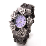 NNEDSZ Flower Embossed Retro Bracelet Watch - Women Quartz - Silver White