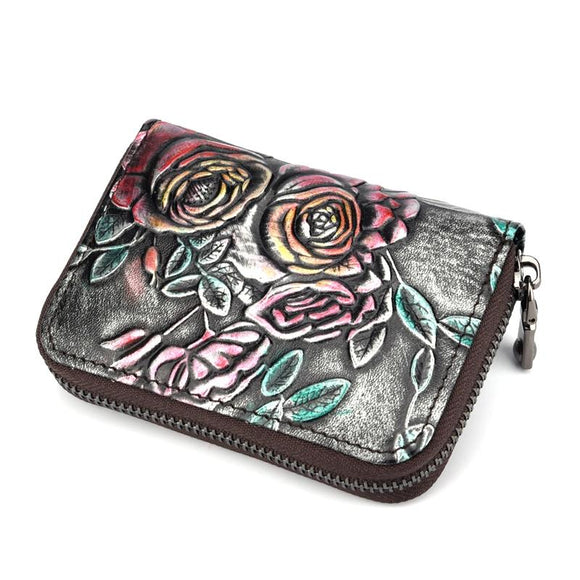 NNEDSZ Hand Painted Leather Card Holder Silver