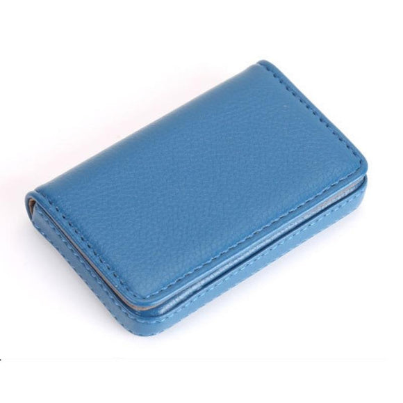 NNEDSZ Stainless Steel Magnetic Business Card Holder Pu Leather Case - Blue