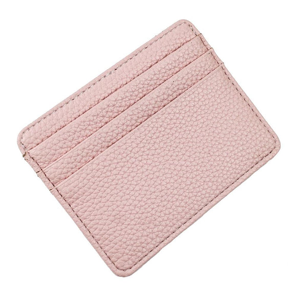 NNEDSZ Lychee Pattern Mini Card Holder Multi Card Slots Ultra Thin Coin Purse - Pink