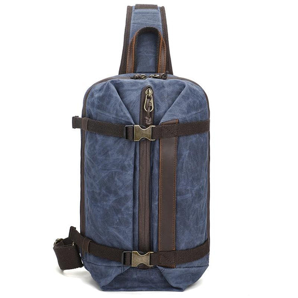 NNEDSZ Retro Waxed Canvas Chest Bag Large Capacity Shoulder Crossbody Bag For Men - Blue